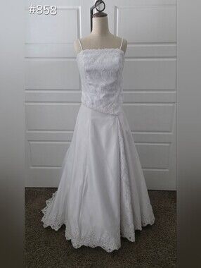 White Satin 2- Piece Ballgown Wedding Dress With Lace Embellishments